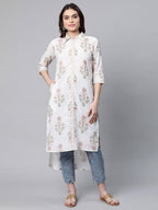 Ahalyaa Women's Off White Pure Cotton Floral Printed Kurta | Grocsy