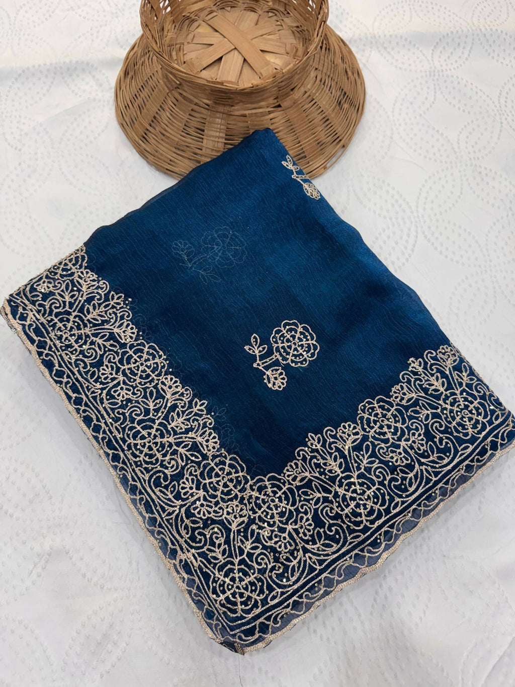 Teeya Creation New Trendy Party Wear Soft Satin Chiffon Saree-Blue | Grocsy