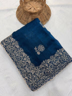 Teeya Creation New Trendy Party Wear Soft Satin Chiffon Saree-Blue | Grocsy