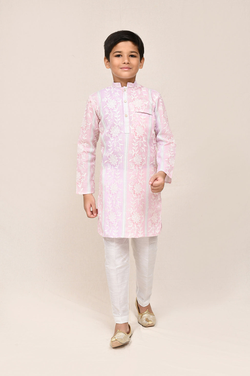 Joban Fashion Cotton Pink & Light Purple Kurta With Straight Fit Pant | Grocsy