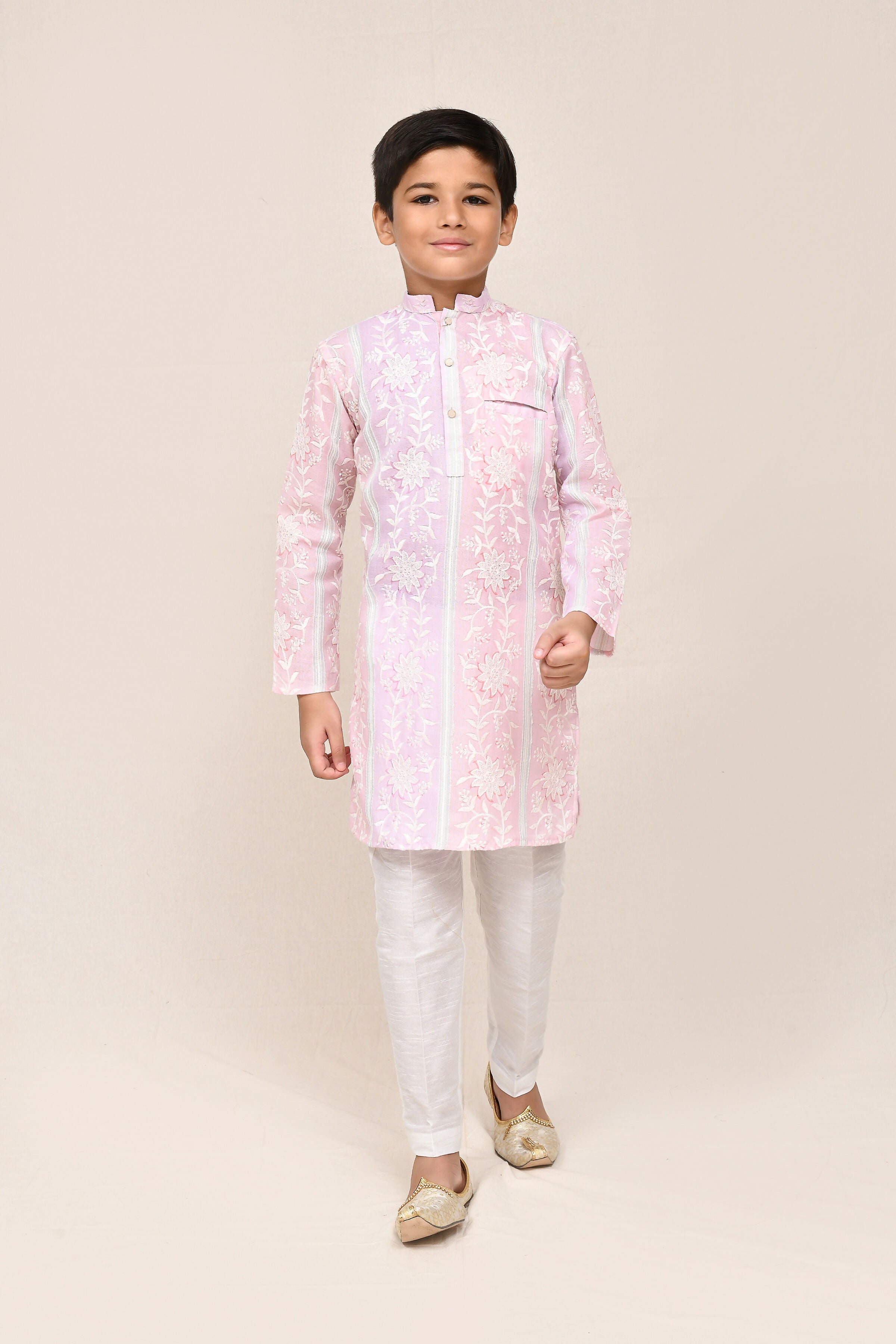 Joban Fashion Cotton Pink & Light Purple Kurta With Straight Fit Pant | Grocsy