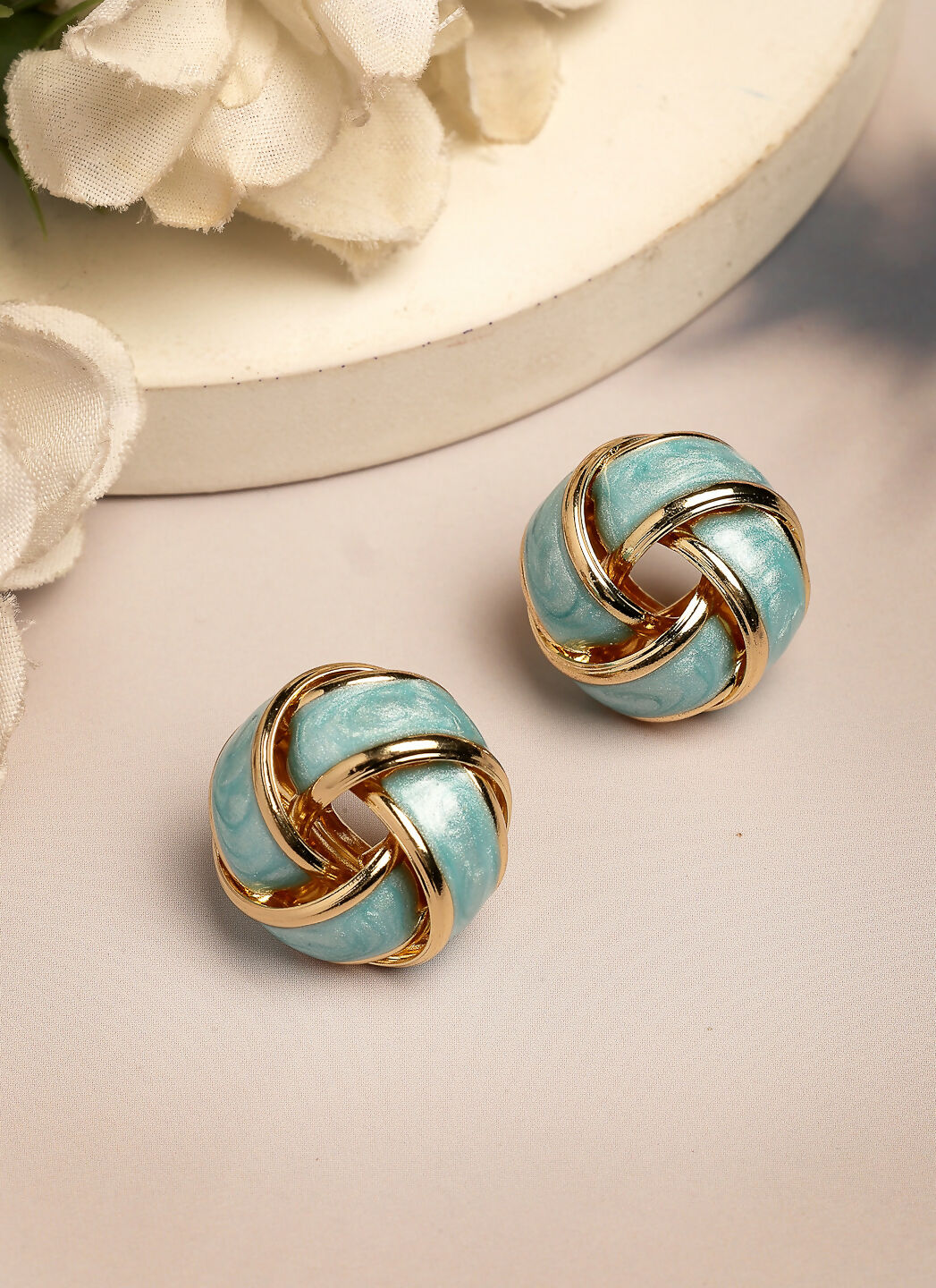 NVR Women's Turquoise Blue Floral Shape Stud Earrings | Grocsy
