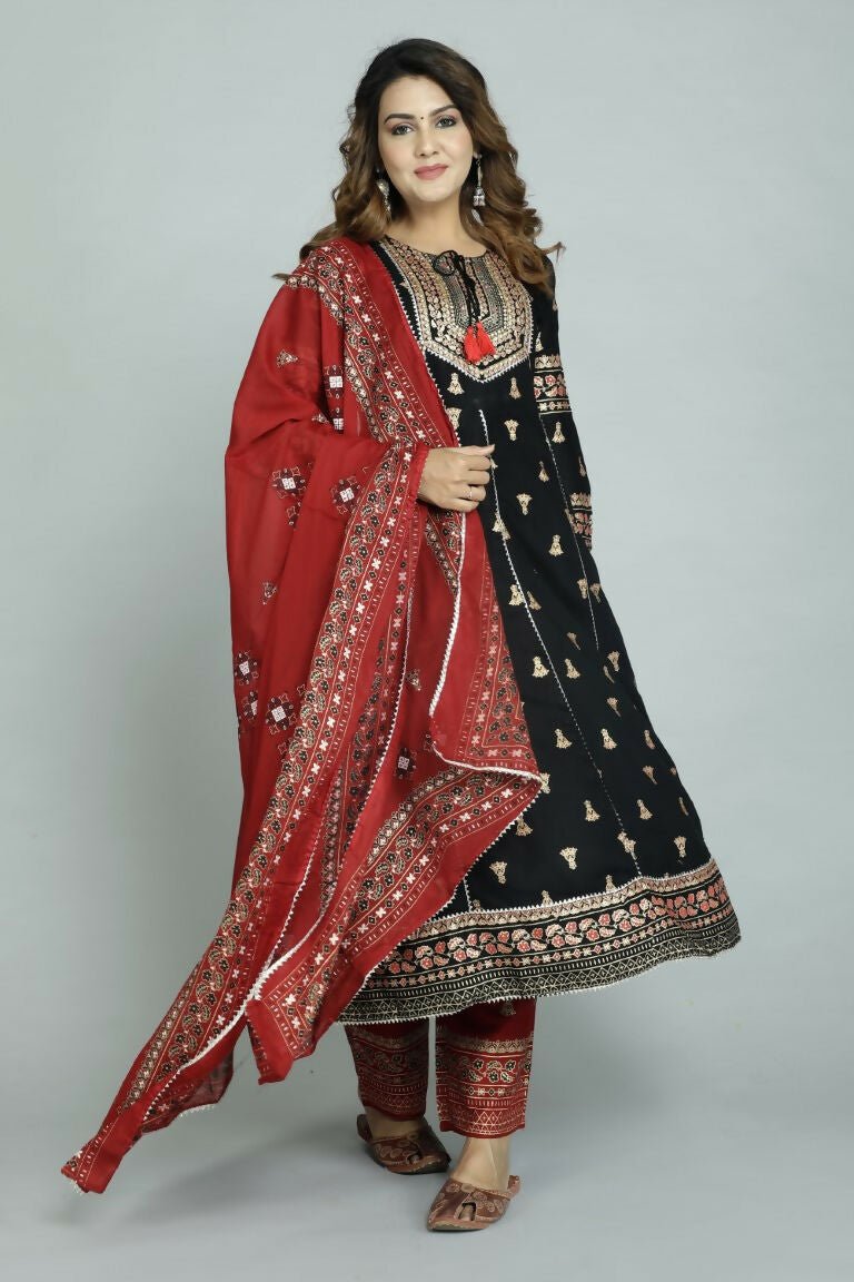 Alvano Alvano Women's Stylish Rayon Anarkali Kurta with Pant and Dupatta Set | Grocsy