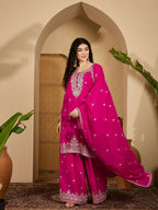 Joban Fashion Embroidery Pink Chinon Silk Kurta Set | Grocsy