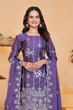 Teeya Creation Lavender Color Chinon Silk Wedding Wear Trending Palazzo Set | Grocsy