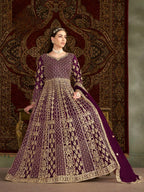 Anaita Purple Embroidered Net Stitched Anarkali Suit | Grocsy