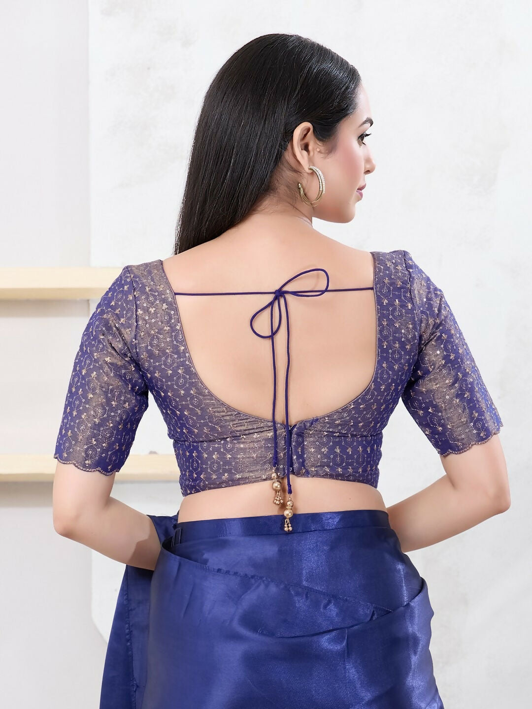 Joban Fashion Royal-Blue Tissue Elbow Sleeveless Back Open Blouse | Grocsy
