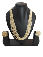 Inhanns Bloom Handmade Beaded Necklace With Earrings - 12 Layers - Cream Necklace Set | Grocsy