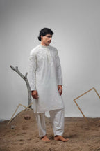 White Greek Satin Heavy Embroidery Work Kurta Set - Mahotsav | Grocsy