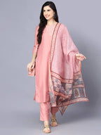 Myshka Women Peach-Coloured Layered Kurta with Trousers With Dupatta | Grocsy