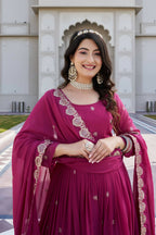 Teeya Creation Womens Wedding Wear Heavy Sequence Embroidery Work Pink Gown Set | Grocsy
