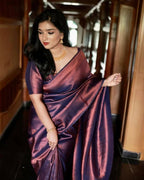 DEIANA'S Beautiful Designer Golden zari Soft Lichi Silk Saree - Purple | Grocsy