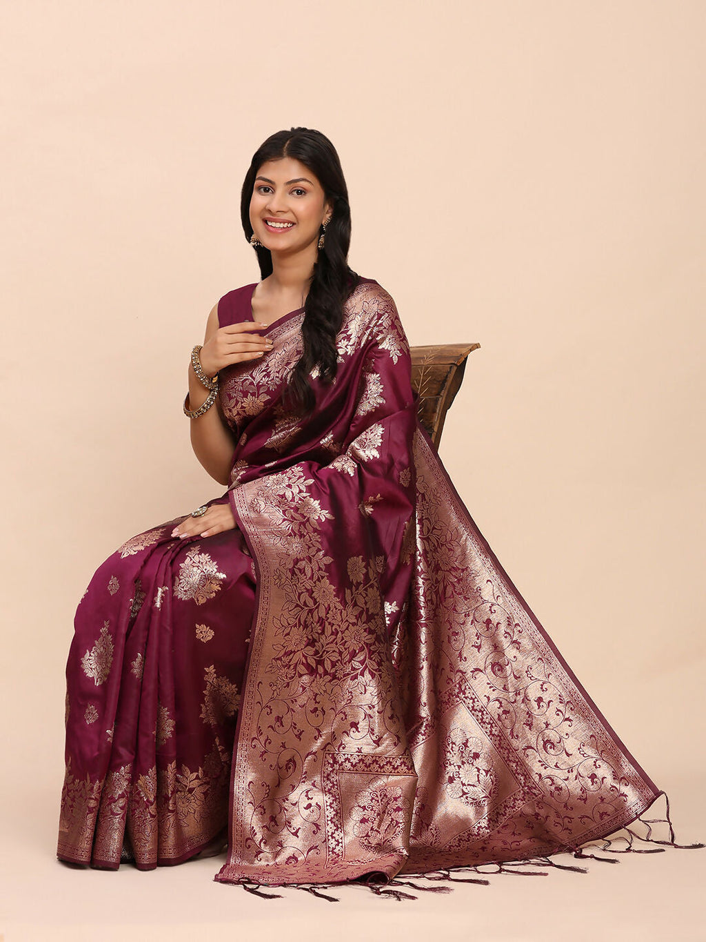 Shree Shyam Fashion Banarasi Silk Purple Saree | Grocsy