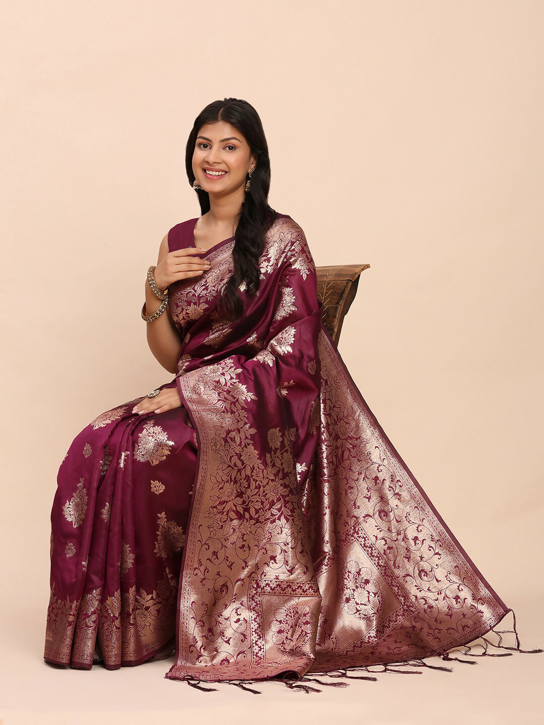 Shree Shyam Fashion Banarasi Silk Purple Saree | Grocsy
