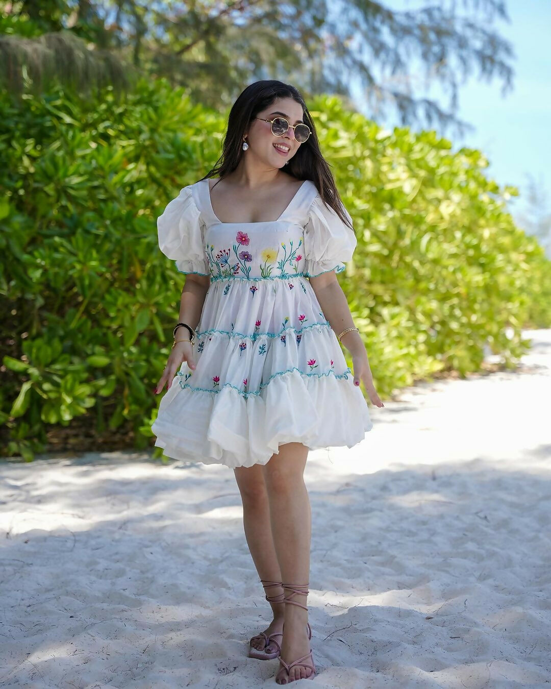 The52 Women's Gorgeous Pure Cotton Fabric Puff Sleeve with Flare Dress | Grocsy