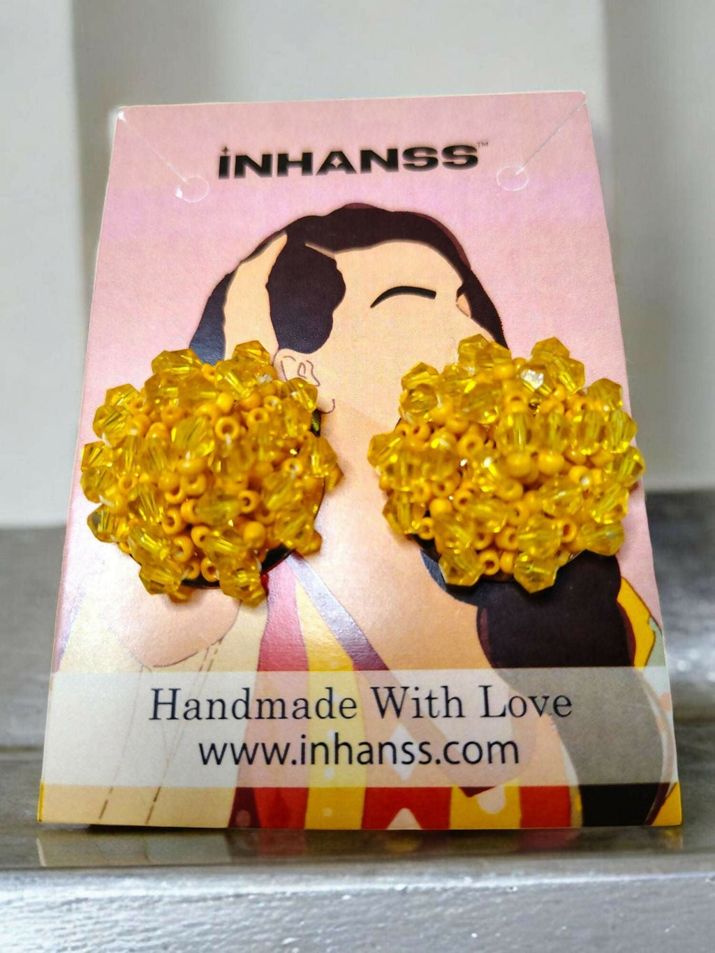 Inhanns Small Statement Studs Earrings - Yellow | Grocsy