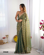 NC Chiffon Chex Wevon Chex Designer, Lace Party Wear Saree - Green | Grocsy