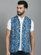 Even Apparels Nehru Jacket With Welt Pockets - Blue | Grocsy