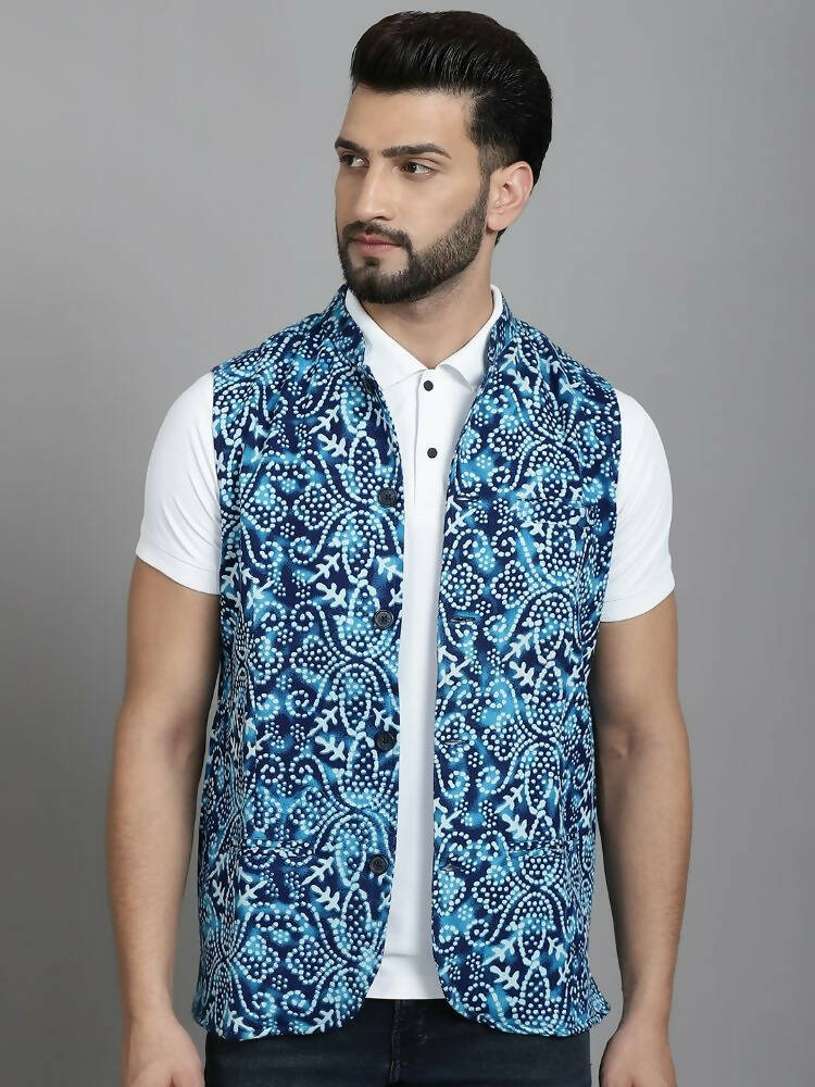 Even Apparels Nehru Jacket With Welt Pockets - Blue | Grocsy