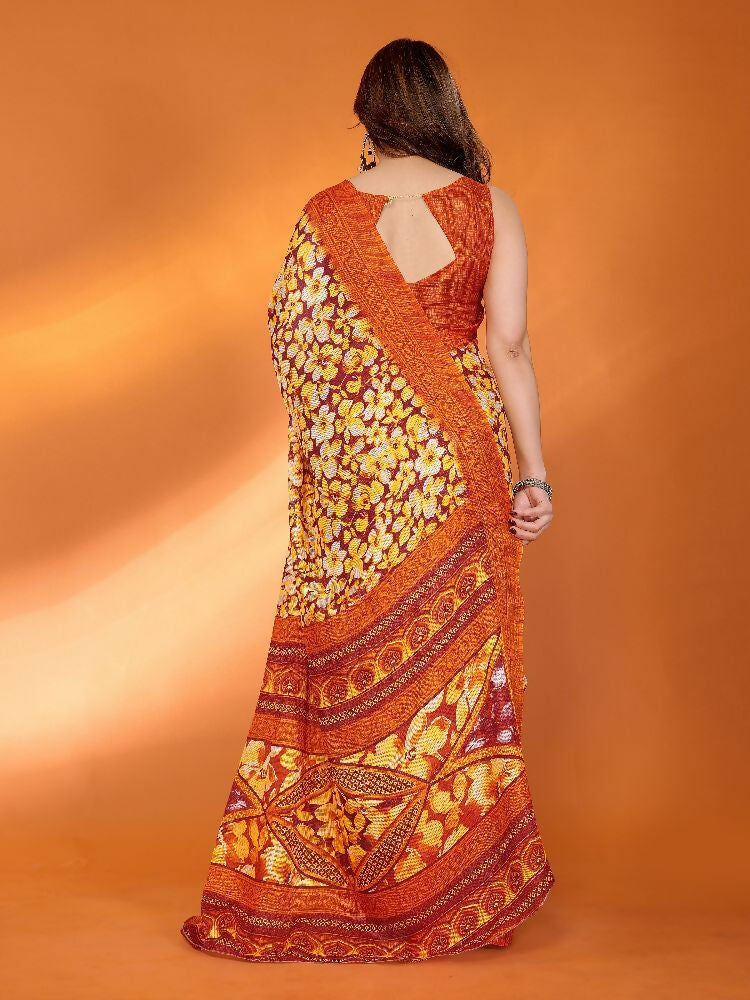 PR Fashion Orange Kota Doria Printed Saree | Grocsy