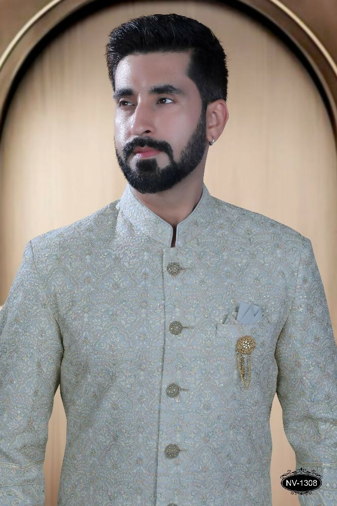 Joban Fashion Men's Blue Base Georgette Kurta with Pyjama | Grocsy