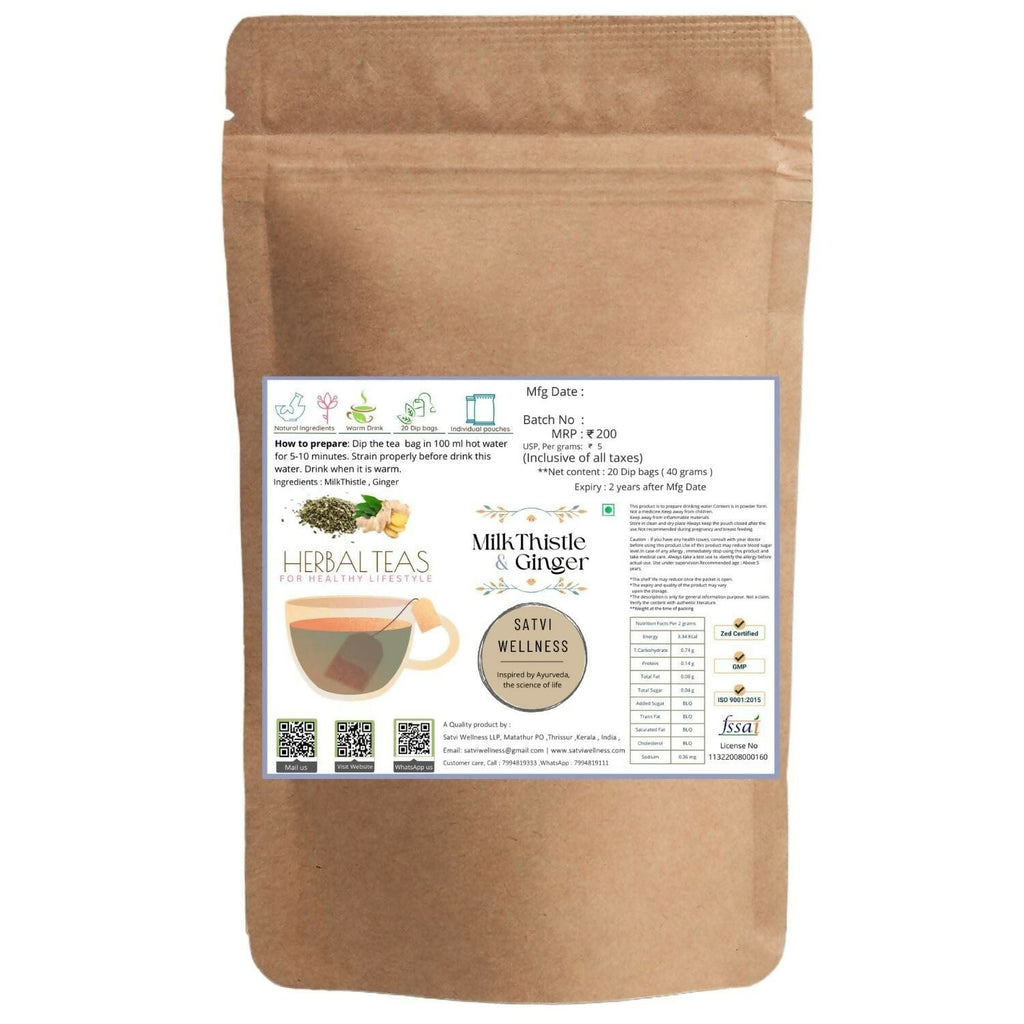 Satvi Wellness Milk Thistle Ginger Tea | Blend of Milk Thistle Ginger Tea Bags | Herbal Tea | Grocsy