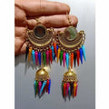 MS Fashion India Gold Color Earrings With Jhumka And Multicolor Metal Drops | Grocsy