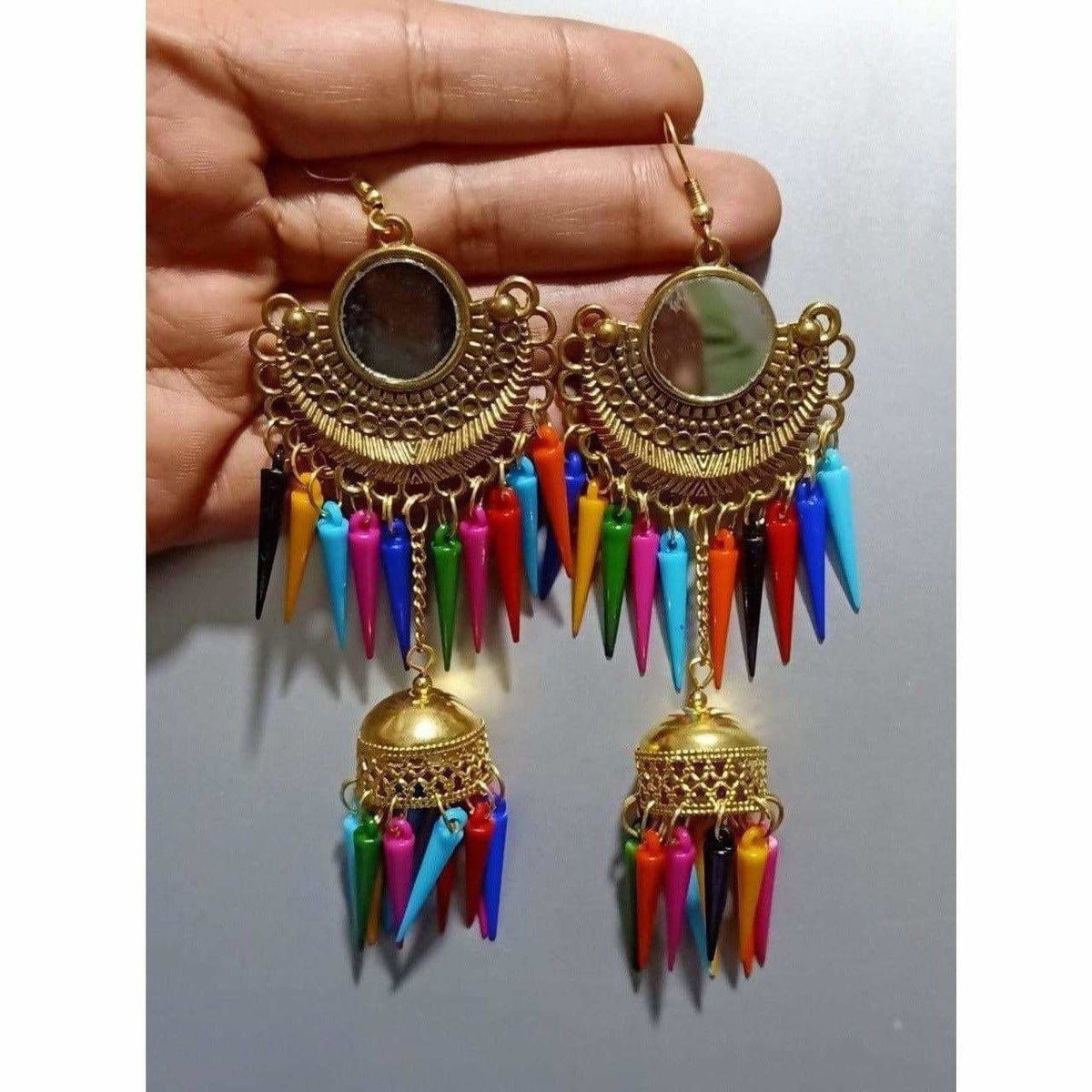 MS Fashion India Gold Color Earrings With Jhumka And Multicolor Metal Drops | Grocsy