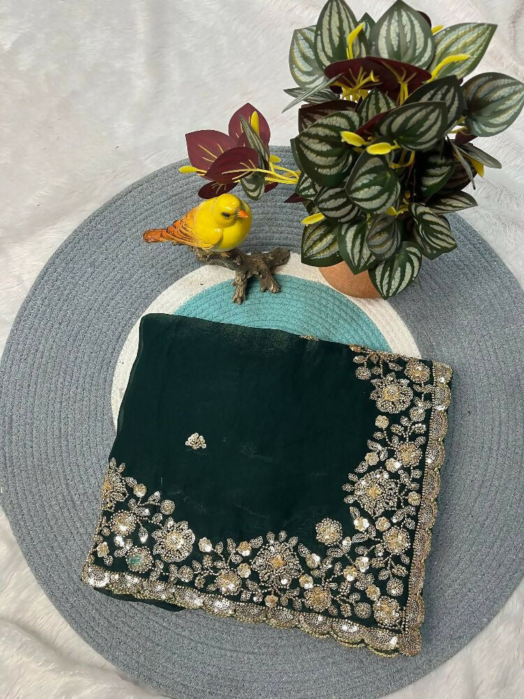 Joban Fashion Green Fandy Satin Silk Party Wear Sarees | Grocsy