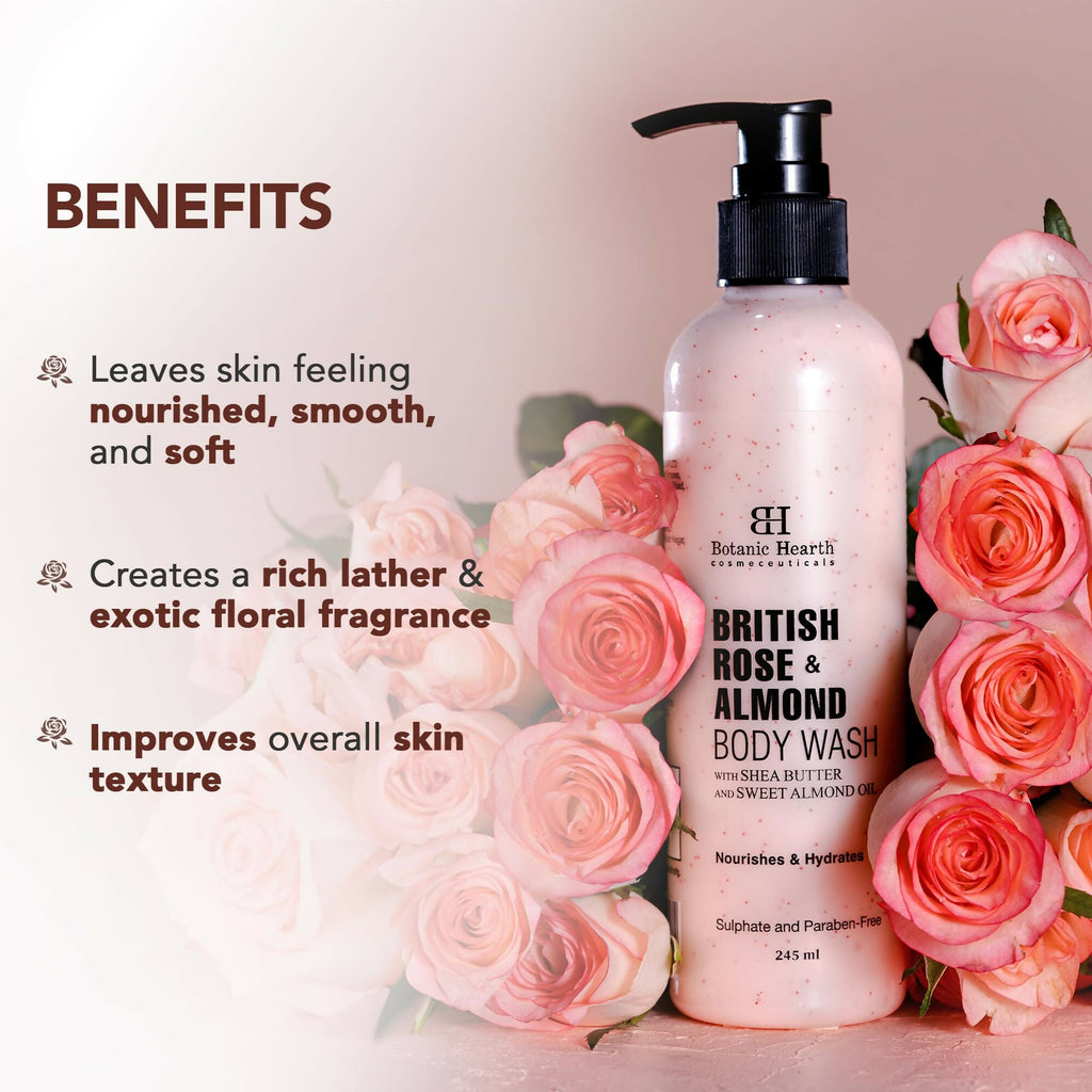 Botanic Hearth British Rose & Almond Body Wash with Shea Butter | Grocsy
