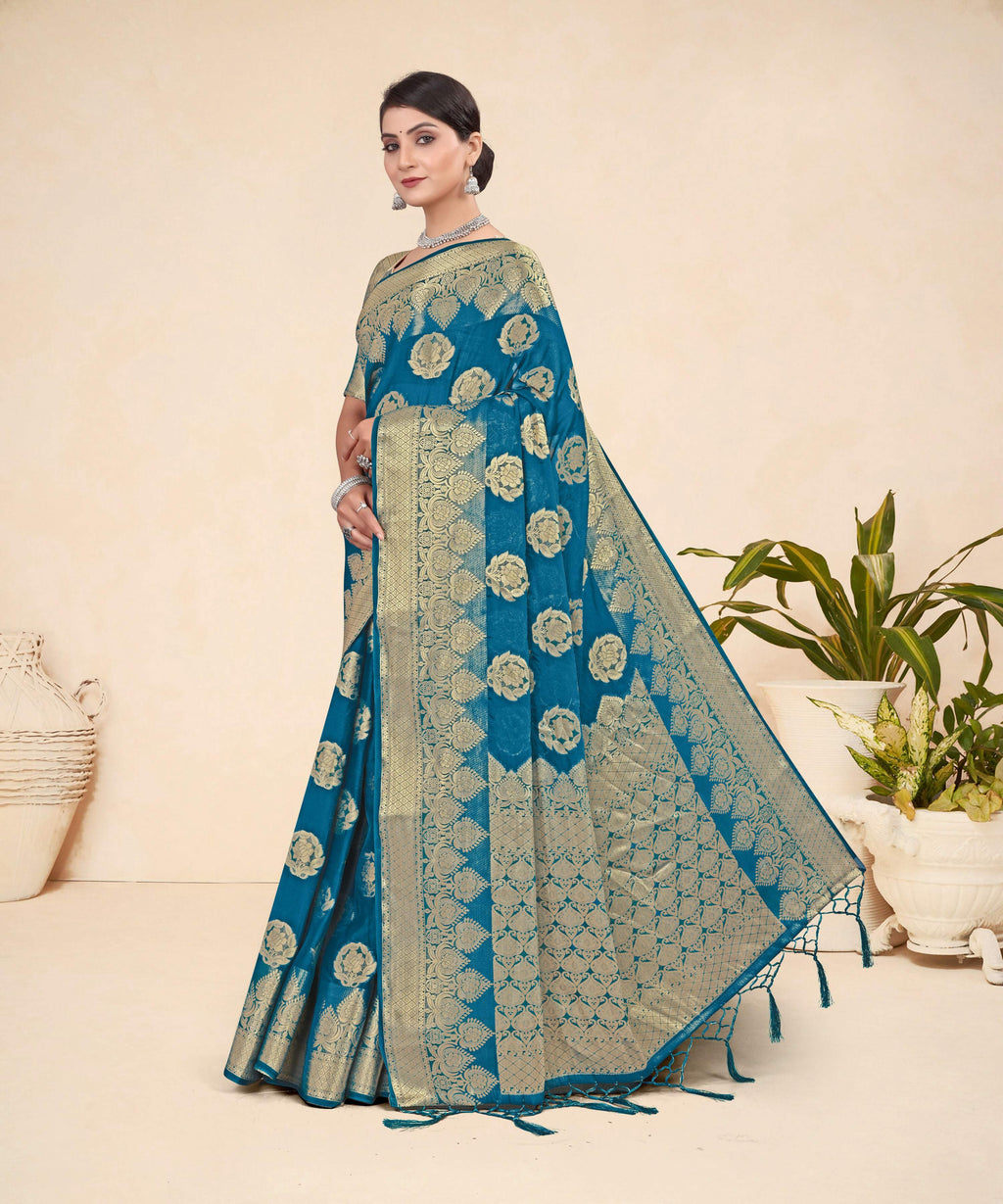 Teal Blue Viscose Weaving Designer Saree - Vandini | Grocsy