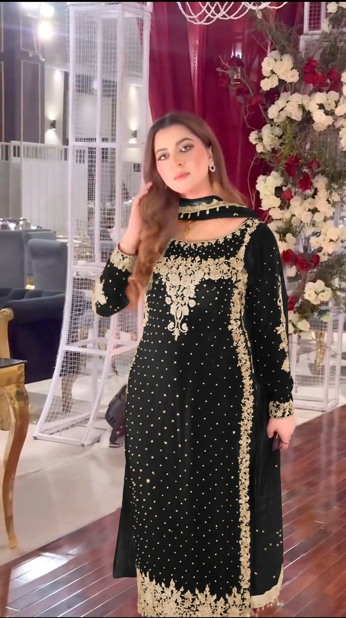 Joban Fashion Black Velvet Sequence Embroidery Work Kurta Set | Grocsy