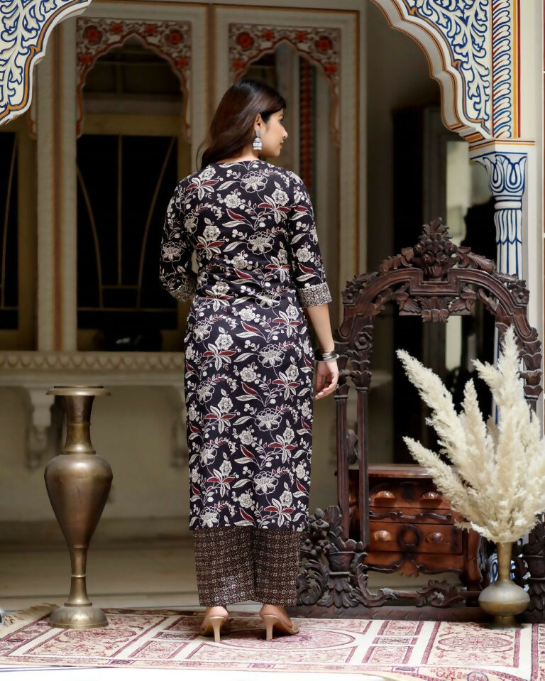 Miravan Women's Multi Colour Floral Printed Embroidery Yoke Design Kurta With Palazzo | Grocsy