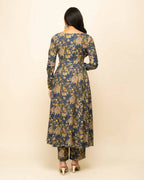 FIORRA Women's Navy Blue Cotton A-Line Kurta Pant With Dupatta | Grocsy