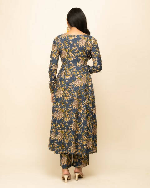 FIORRA Women's Navy Blue Cotton A-Line Kurta Pant With Dupatta | Grocsy