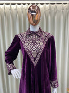 Vastranavya Purple Velvet Sequence Embroidery Work Top With Palazzo | Grocsy