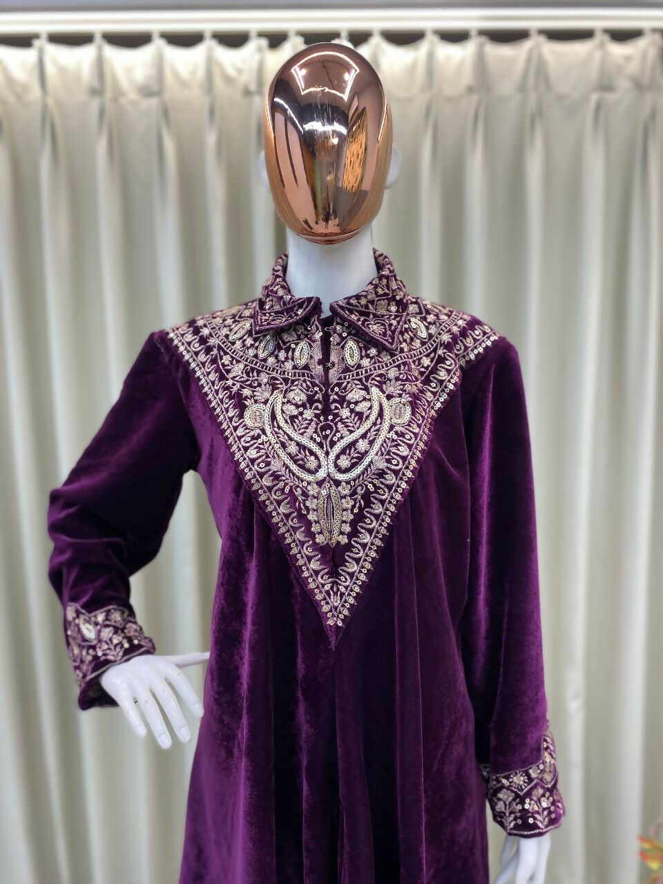 Vastranavya Purple Velvet Sequence Embroidery Work Top With Palazzo | Grocsy