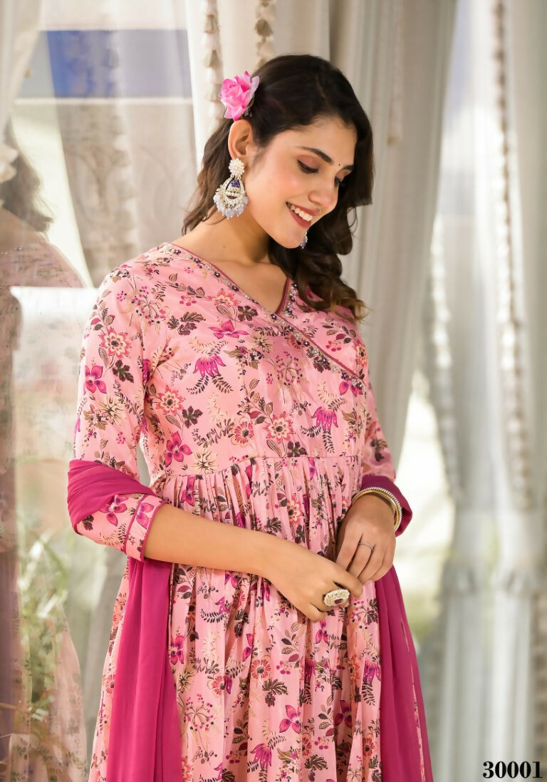 Designer Stylish Light Pink Rubi Silk Stitched Suit With Dupatta - Kiyara | Grocsy