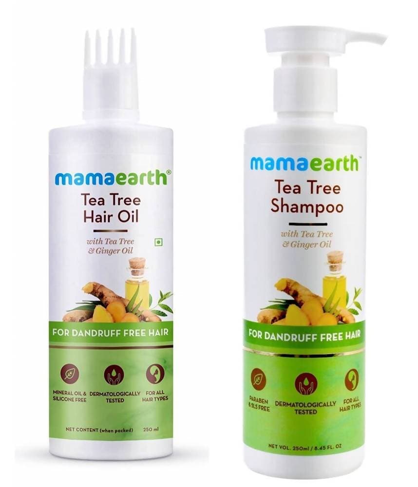Mamaearth Tea Tree Anti Dandruff Shampoo + Hair Oil For Dandruff Free Hair Combo | Grocsy