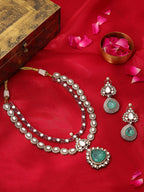 Ruby Raang 22k Gold Polished Stonework Moissanite Necklace With Earrings | Grocsy