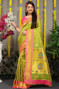 Jyoti Fashion Women's Green Banarasi Silk Zari Woven Saree with Blouse | Grocsy