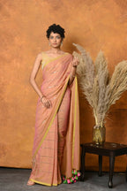 Very Much Indian Designer Mul Cotton Handloom Saree with Sequins - Peach | Grocsy