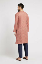 Ethnic India Pink Men's Kurta Floral Polyester | Grocsy