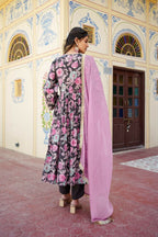 Vaasva Women Rani Muslin Embroidered Kurta, Pant & Dupatta Set | Grocsy