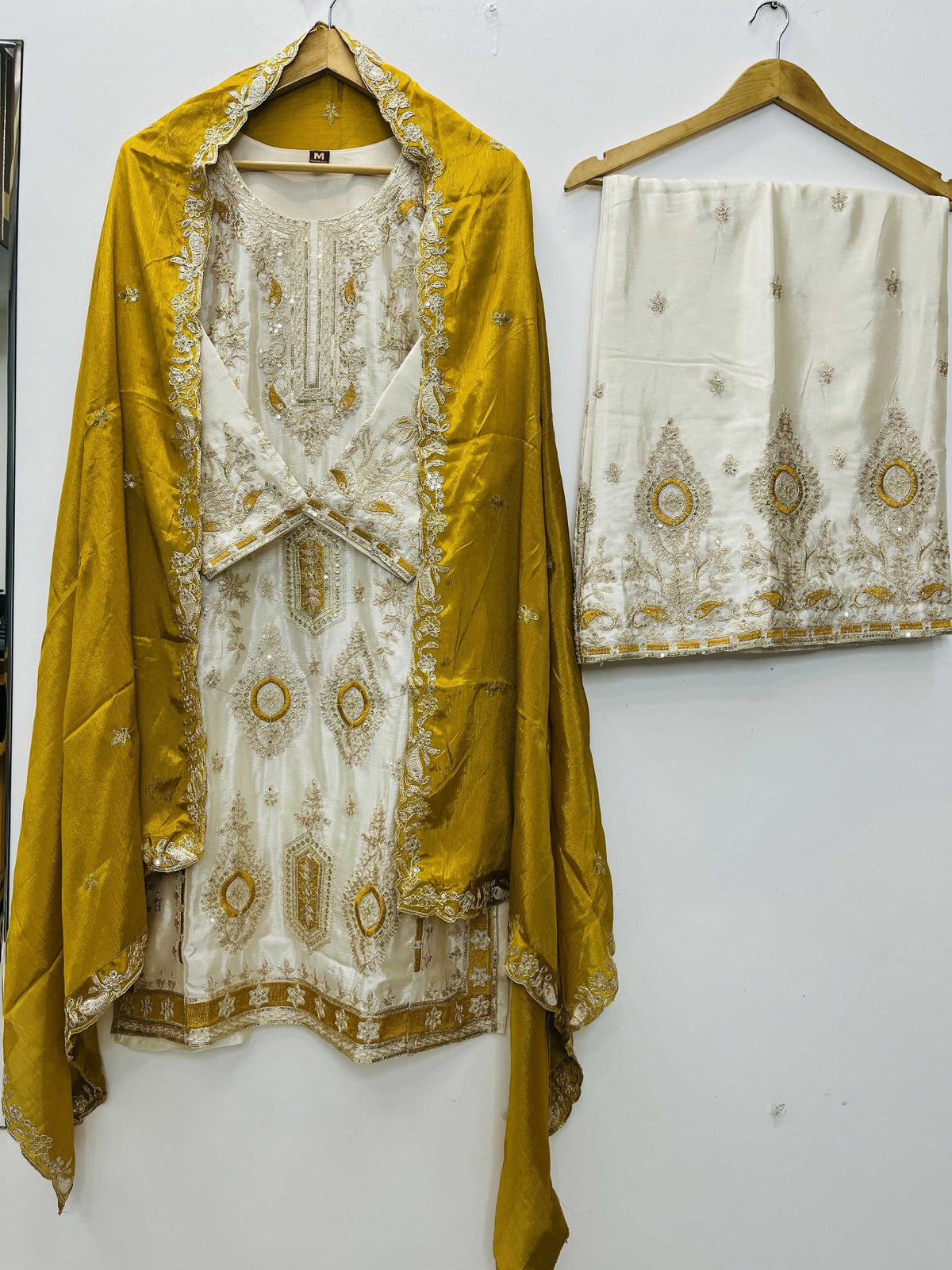 Teeya Creation White Color Chinon Silk Party Wear Trending Palazzo Set | Grocsy