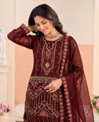 KC Red Pakistani Crunchy Silk Heavy Salwar Kameez For Women | Grocsy