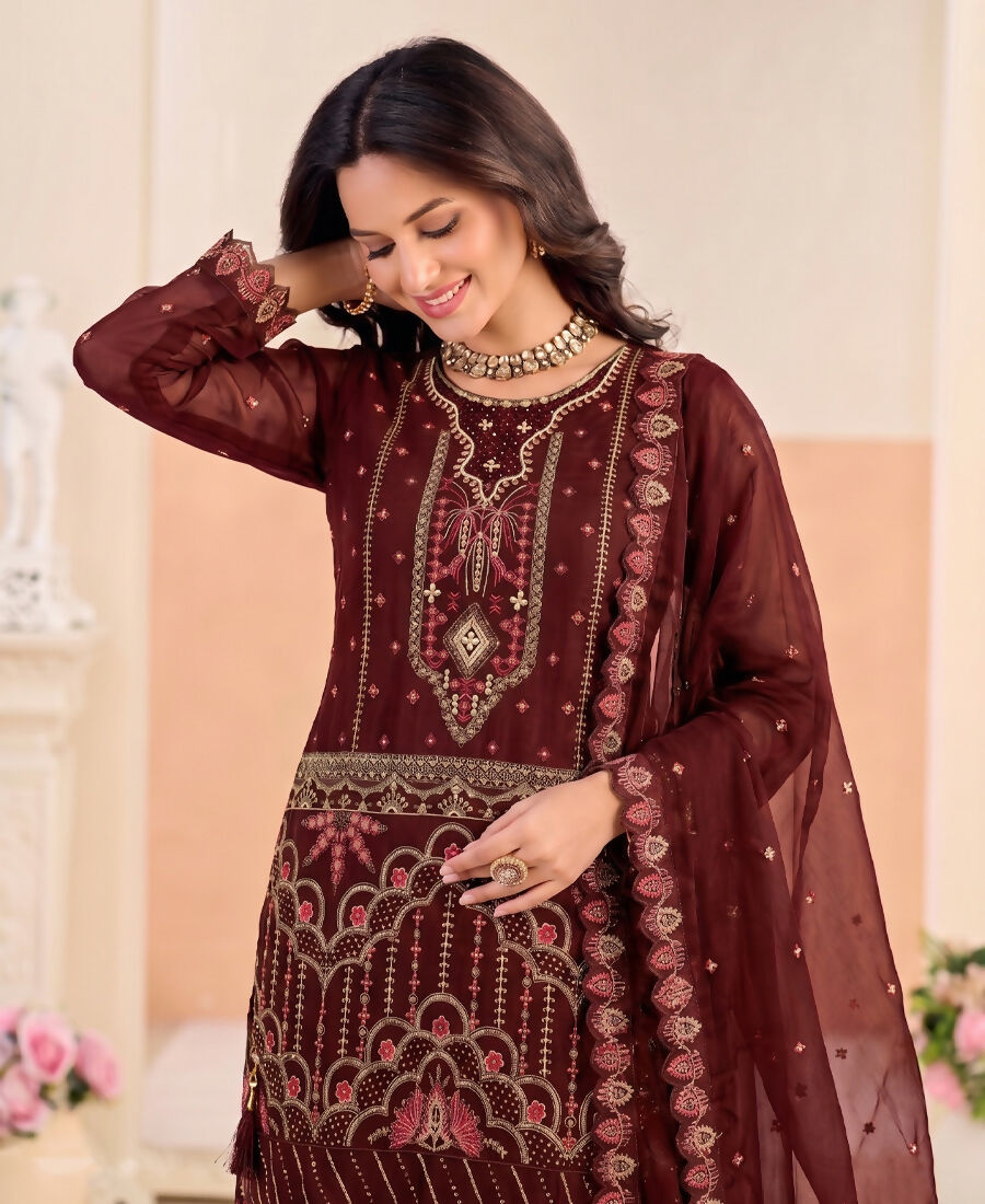 KC Red Pakistani Crunchy Silk Heavy Salwar Kameez For Women | Grocsy