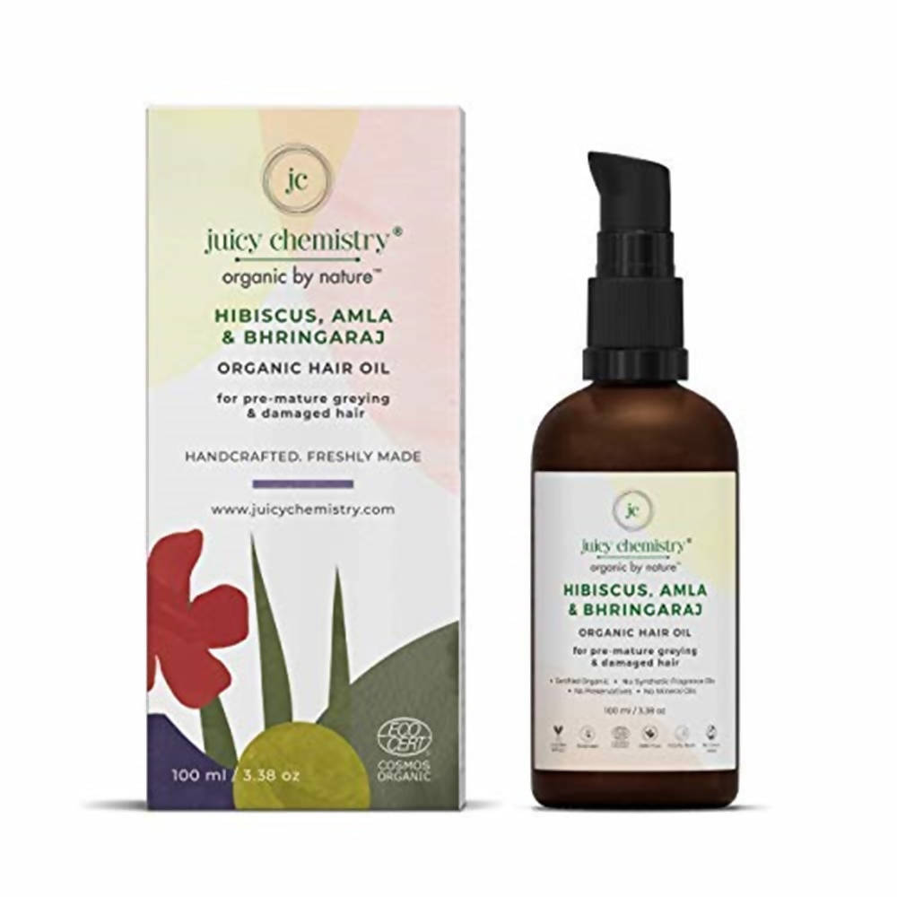 Juicy Chemistry Hibiscus, Amla & Bhringaraj Organic Hair Oil | Grocsy