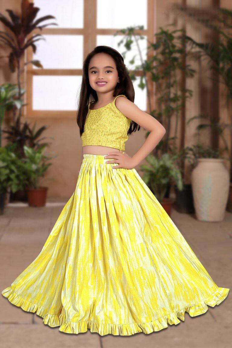 Aayaa Designer Heavy Sequance Work Kids Lehenga Choli - Yellow | Grocsy