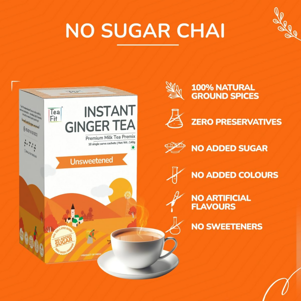 TeaFit AM/PM Wellness No Sugar Tea Premix - Ginger Tea & Turmeric Latte | Grocsy